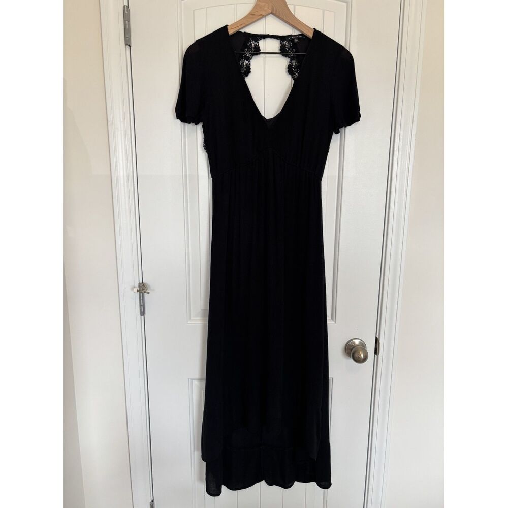 Staccato Boho Black Maxi Dress High-Low Skirt With Back Laced Cut Out Size S